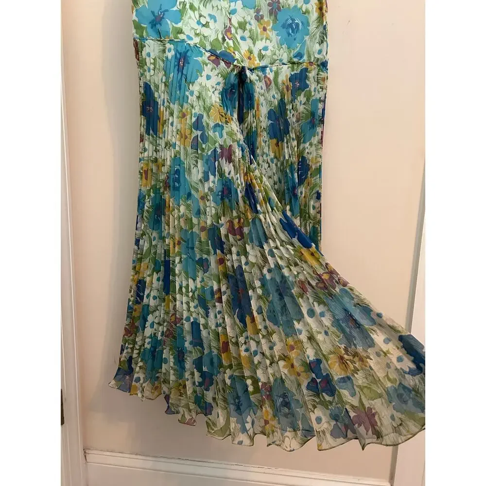 Vintage 60s 70s Floral Plissé Accordion Pleated Palazzo Pants, 28–30 Waist